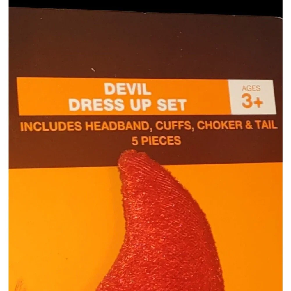 Halloween Red Devil Dress Up Set 5pc Headband cuffs choker tail girls age 3+